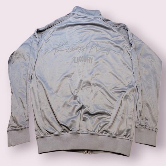 Luxury Kingsplay Men’s Tracksuit Jacket Small Silver Gray Logo Back EUC - Picture 2 of 7